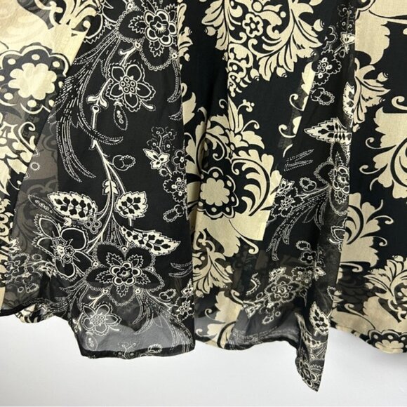 Mac & Jac Silk Floral Embellished Knee High Skirt Size 14 Black Tan - Picture 10 of 10